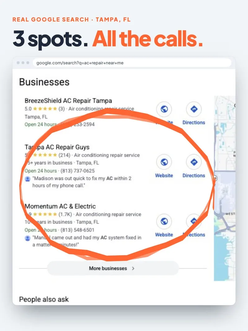 Real Google Maps results: only 3 HVAC companies in the Map Pack