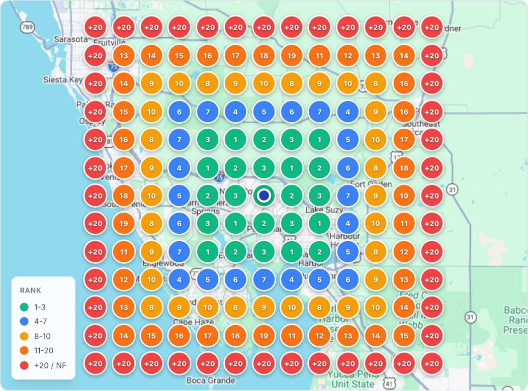 The same 169 points showing the position the programme works towards