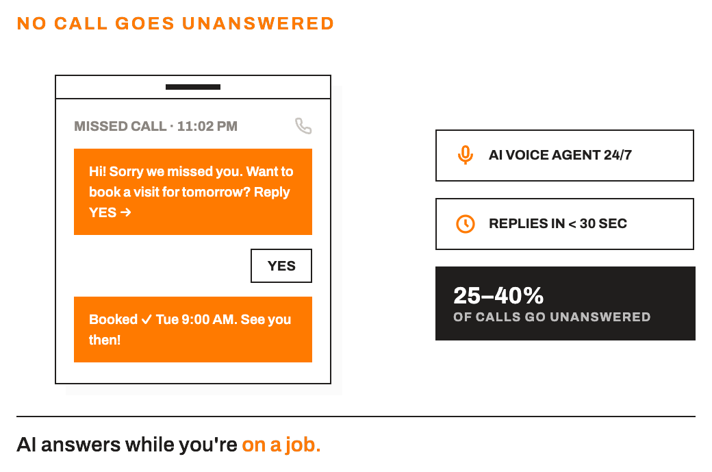 AI agent handling calls and bookings wireframe