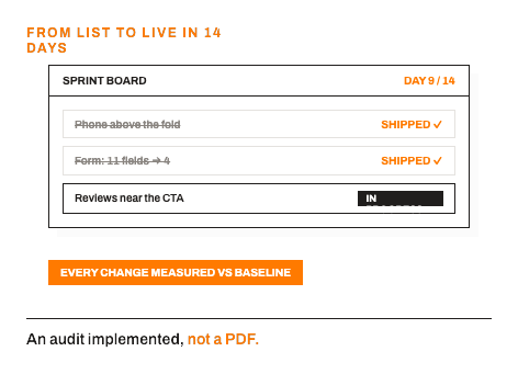 Page rebuilt around the call to action